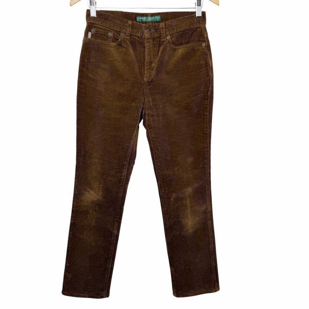 Lauren Ralph Lauren Corduroy Pants Womens 2P Brown Straight Leg Stretch Preppy